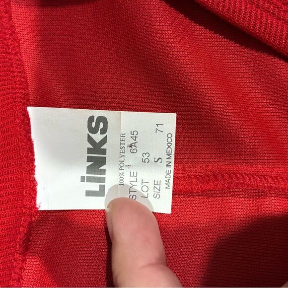 Vintage Red Midi Dress W/ Gold Accent Button Front Sz S Short Sleeve Links Retro - Picture 3 of 7